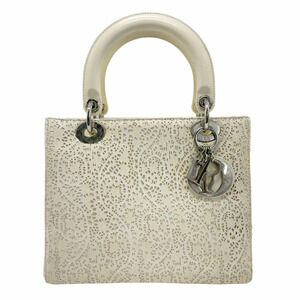 Christian Dior Lady 2way Shoulder Bag leather Ivory White